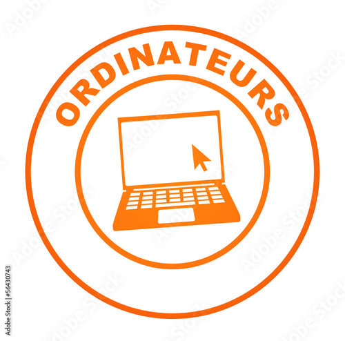 ordinateurs sur bouton web rond orange