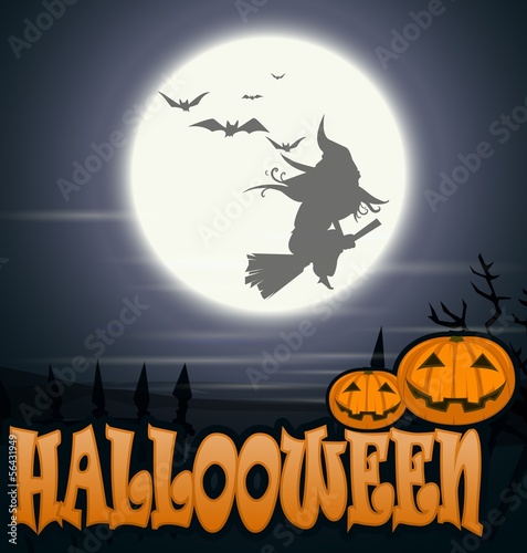 Witch flying over the moon
