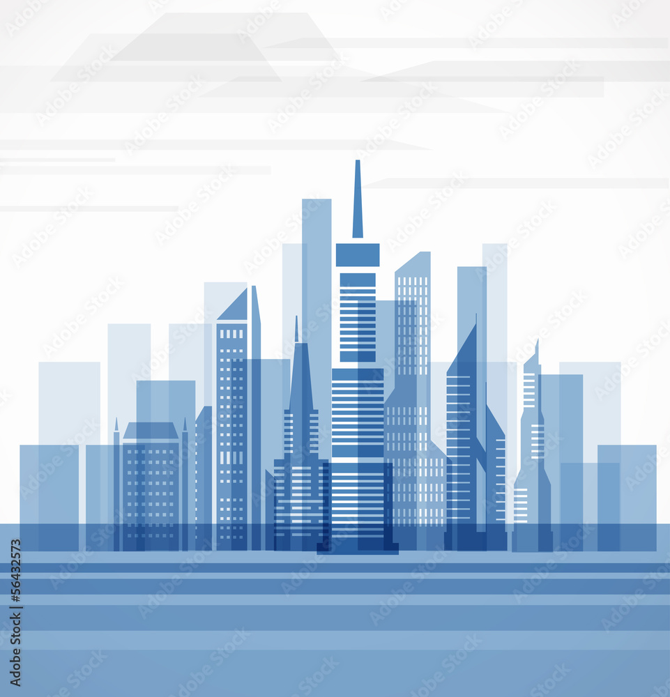 Big city on the river. Vector illustration