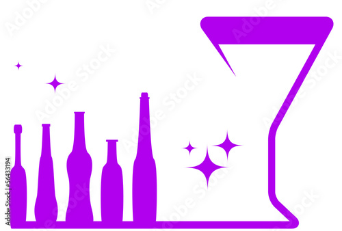 pink holiday symbol - wineglass and alcohol bottle