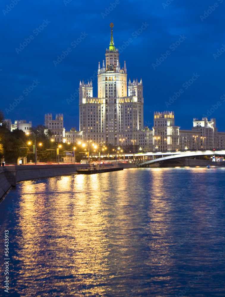 Moscow, skyscraper at night