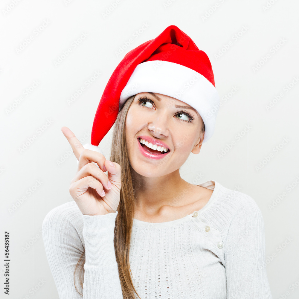 Christmas Santa hat woman portrait . Smiling happy girl . woman Christmas Santa hat woman portrait . Smiling happy girl . woman