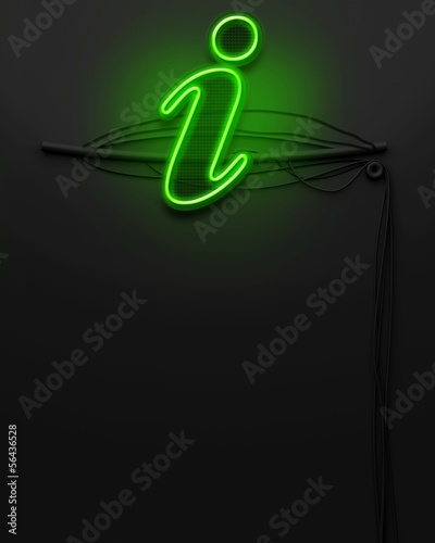 Neon glowing signboard with information sign, copyspace