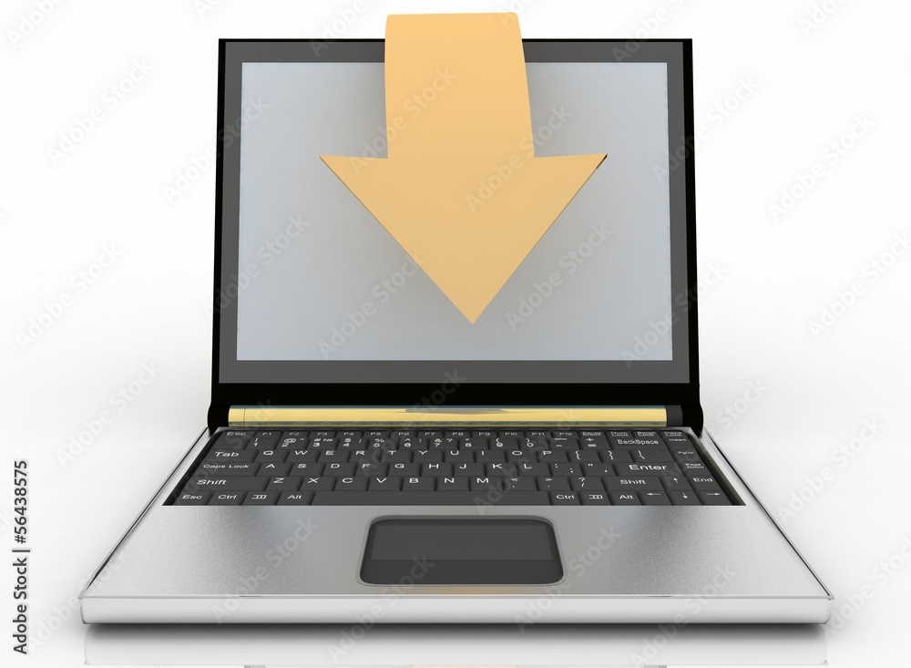 Laptop with arrow on white background. Laptop with arrow on white background.