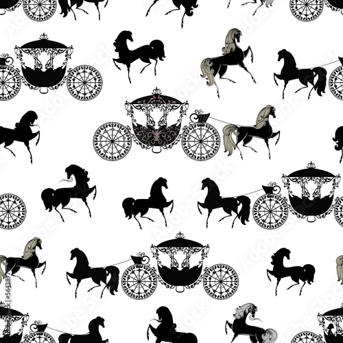 seamless texture with horses with carriage