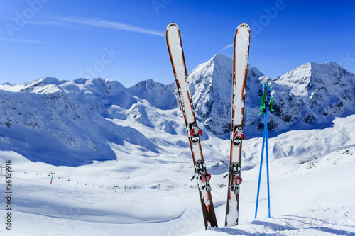 Ski, winter sport - ski run in Italian Alps