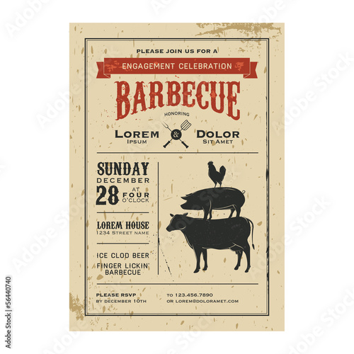 Vintage barbecue invitation card on old grunge paper