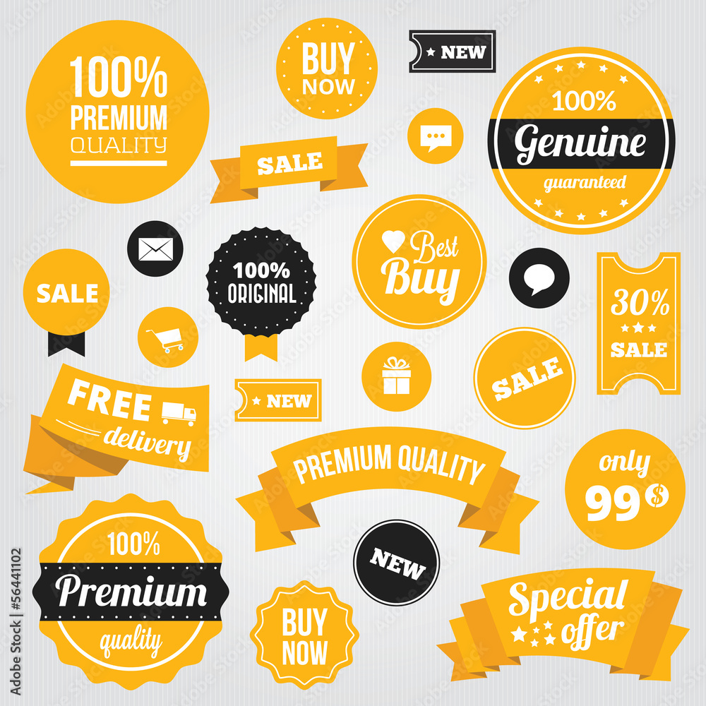 Vector Stylish Labels Badges Stickers and Ribbons Set Yellow