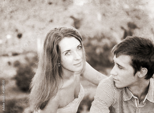 artwork  in retro style,  young couple