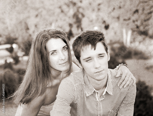 artwork  in retro style,  young couple