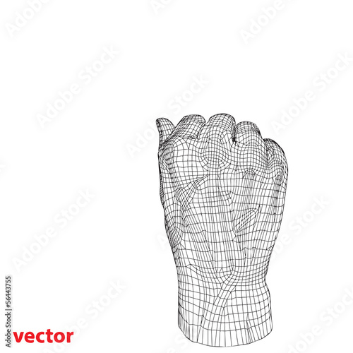 Conceptual 3D cyber black wireframe human hand