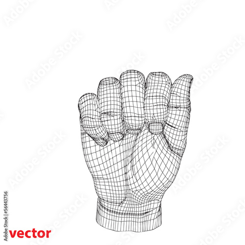 Conceptual 3D cyber black wireframe human hand