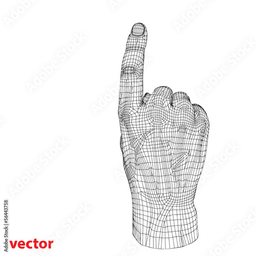 Conceptual 3D cyber black wireframe human hand