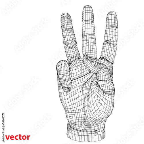 Conceptual 3D cyber black wireframe human hand