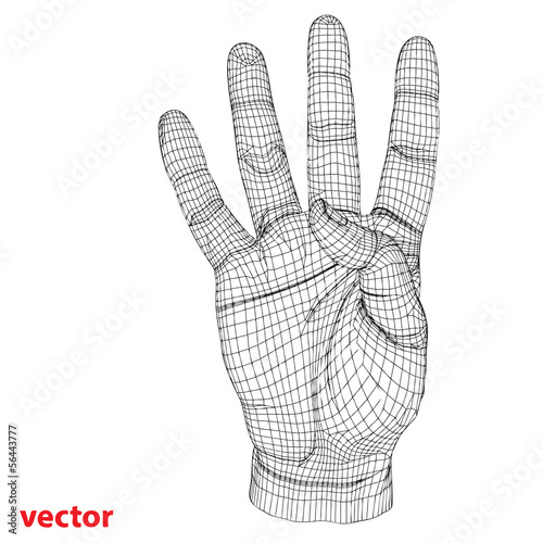 Conceptual 3D cyber black wireframe human hand