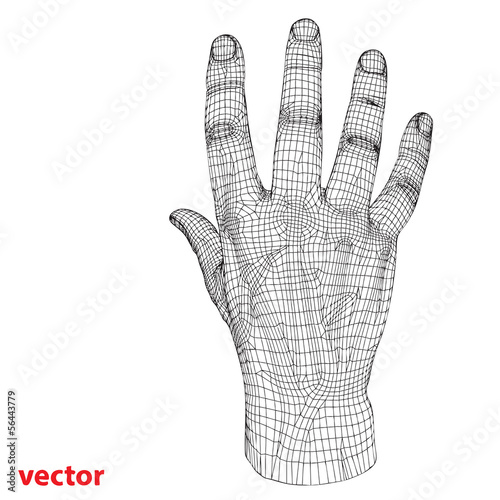 Conceptual 3D cyber black wireframe human hand