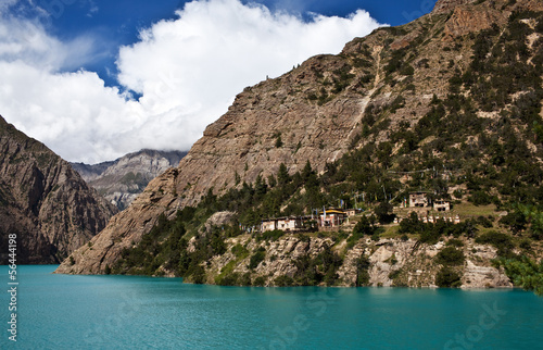 Shey Phoksundo Lake and Bon monastery in Dolpo, Nepal