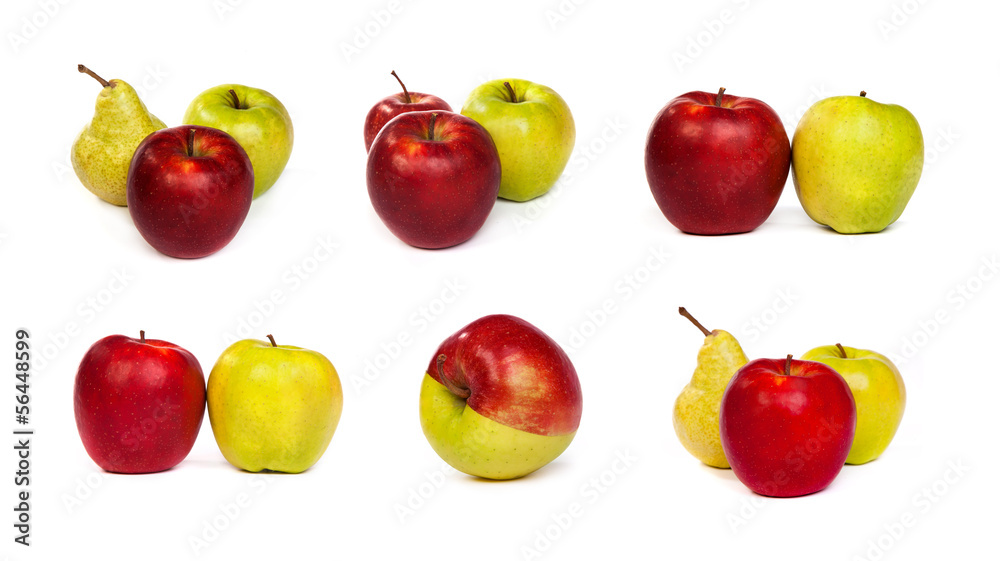 set of pears and red apples and green apples isolated on white set of pears and red apples and green apples isolated on white