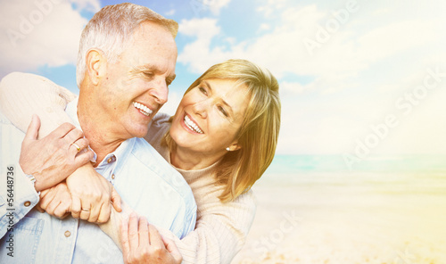 Old people over sea background