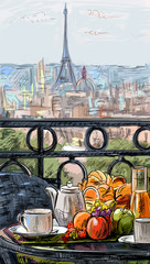 Fototapete Abbildung Paris Pariser Häuserzeile als Illustration  © ZoomTeam