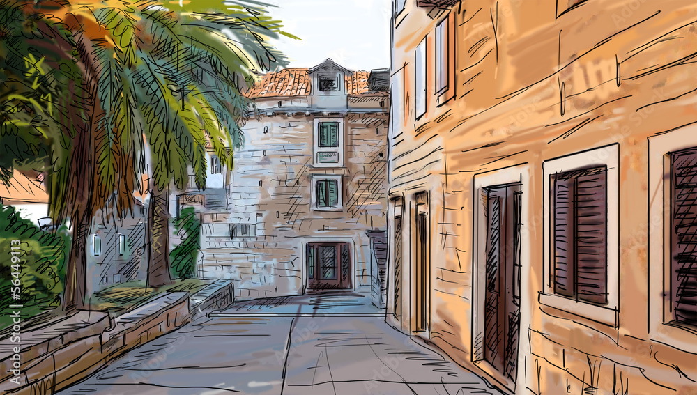 Croatia town street - illustration