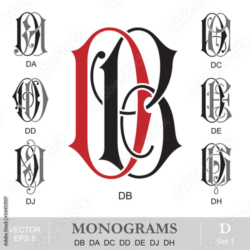 Vintage Monograms DB DA DC DD DE DJ DH