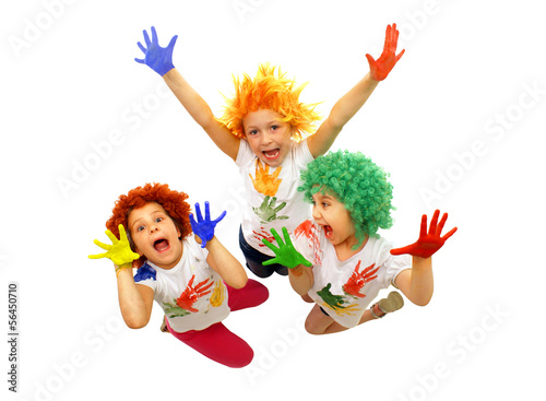 Little girls playing with colors