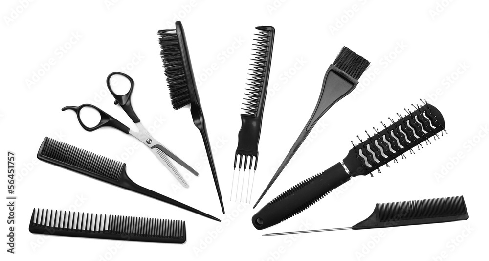 Professional hairdresser tools isolated on white Professional hairdresser tools isolated on white