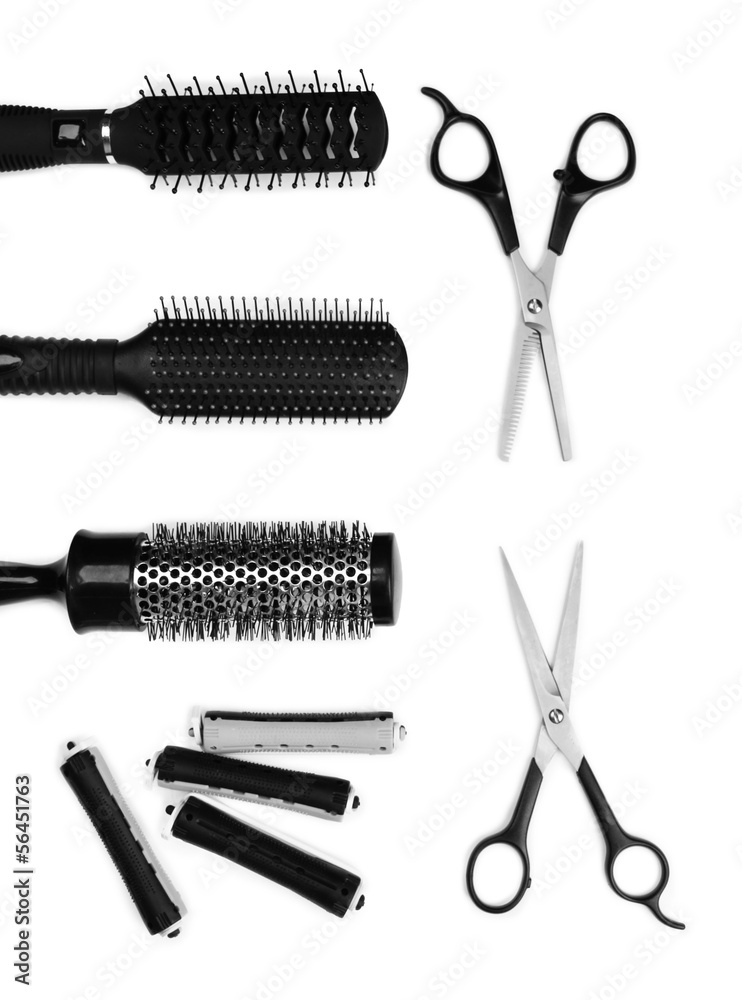 Professional hairdresser tools isolated on white Professional hairdresser tools isolated on white