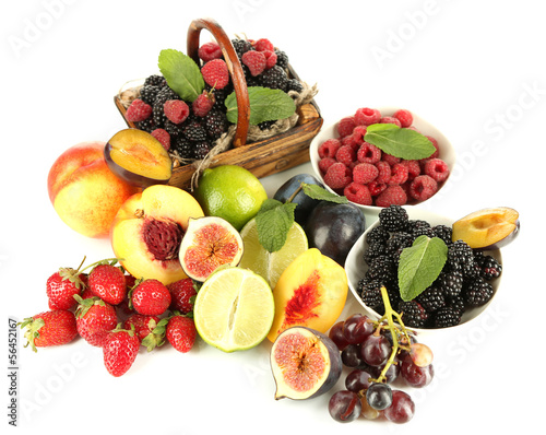 Fototapeta Naklejka Na Ścianę i Meble -  Assortment of juicy fruits and berries, isolated on white
