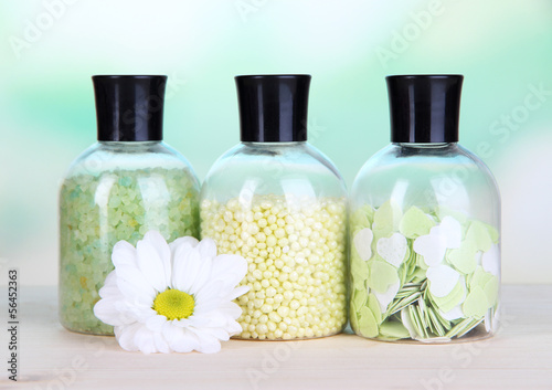 Aromatherapy minerals - colorful bath salt on light background