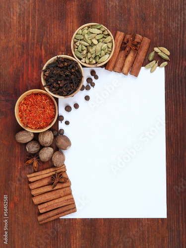 Wallpaper Mural Various spices and herbs with empty white blank for recipe Torontodigital.ca