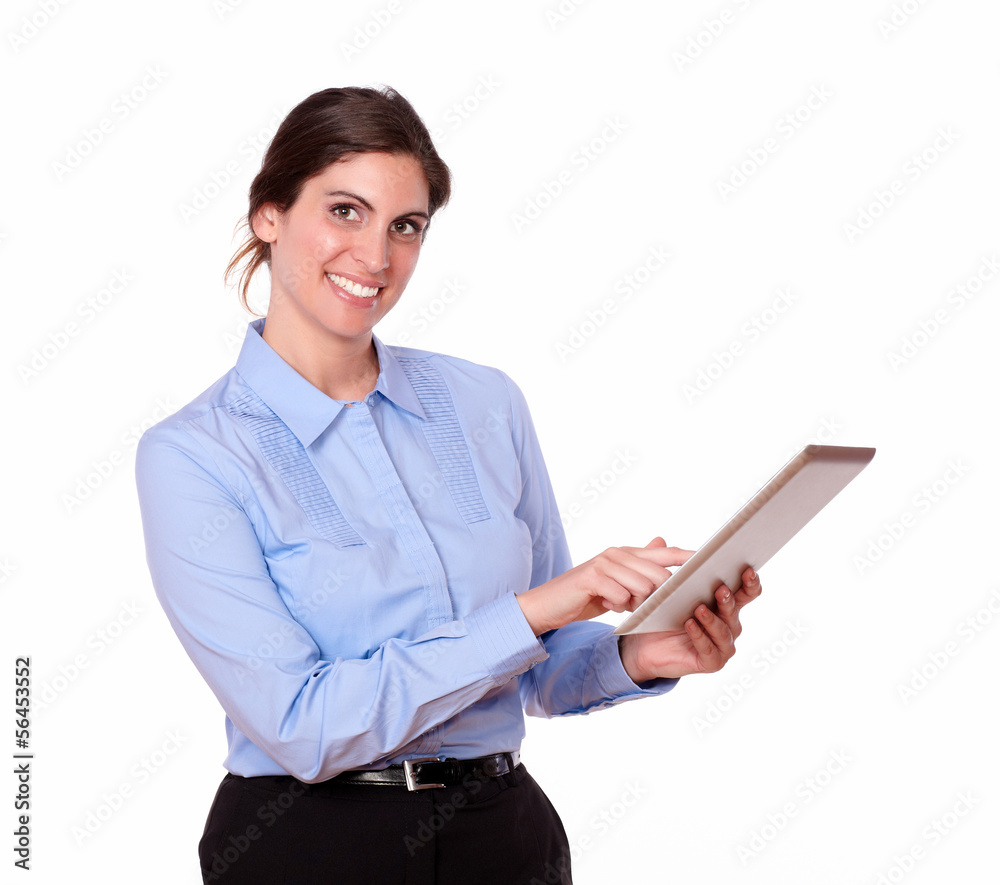 Gorgeous hispanic woman smiling with tablet pc Gorgeous hispanic woman smiling with tablet pc
