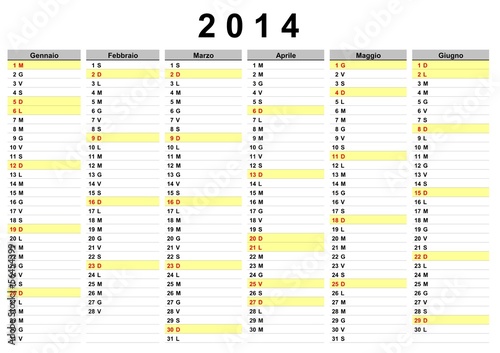 CALENDARIO DA TAVOLO ITALIANO 2014 GENNAIO GIUGNO