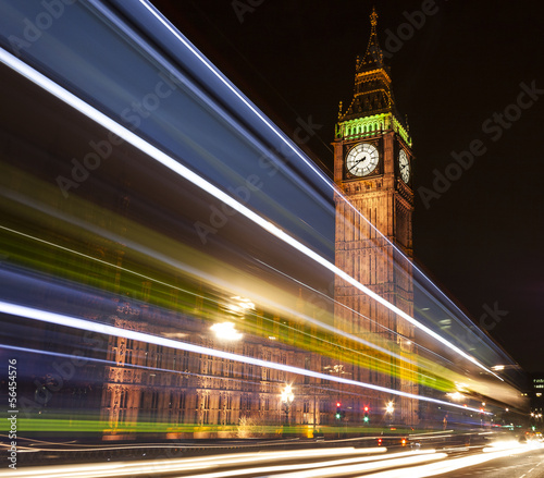 Tableau sur toile Big Ben with light trail