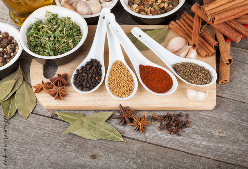 Colorful herbs and spices selection photo