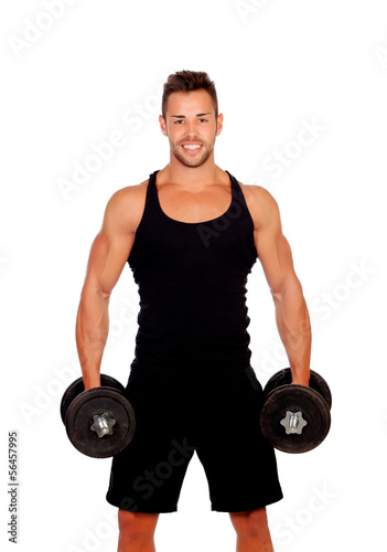 Handsome muscled man training