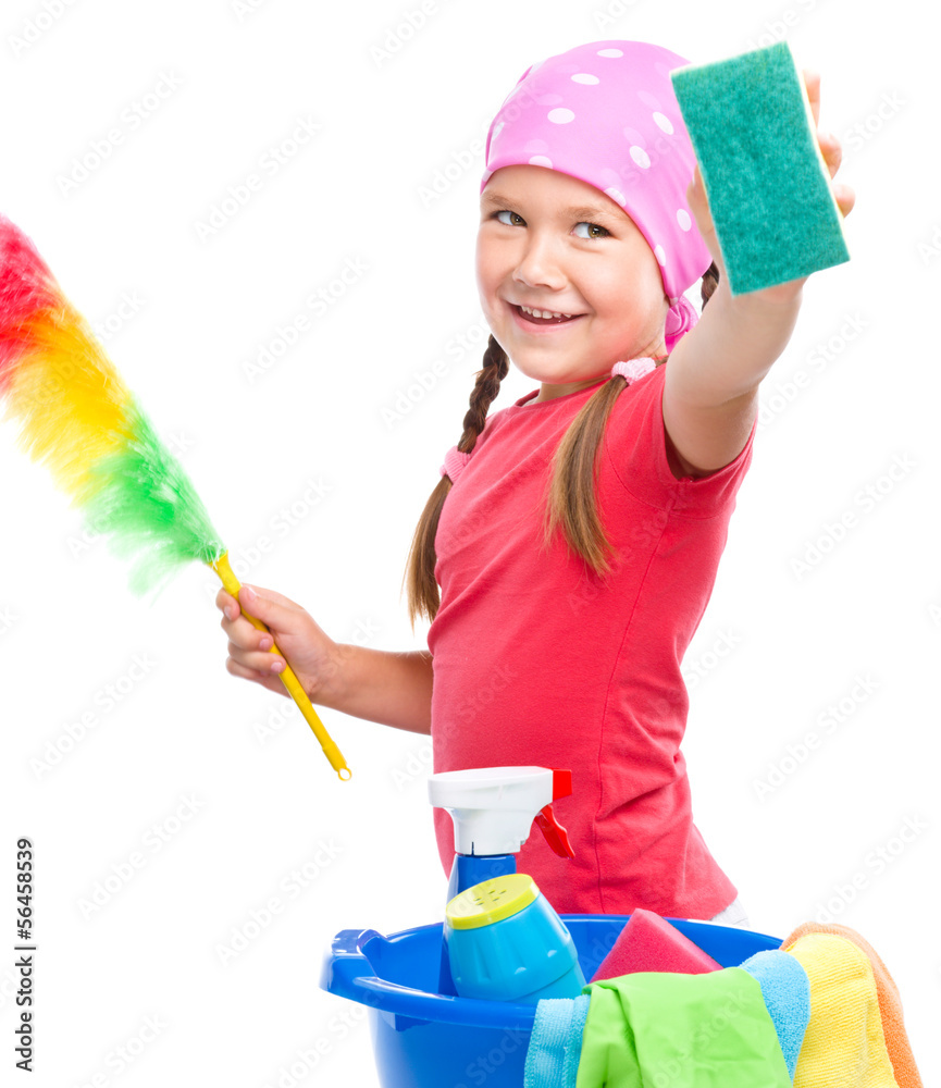 Young girl is dressed as a cleaning maid Young girl is dressed as a cleaning maid