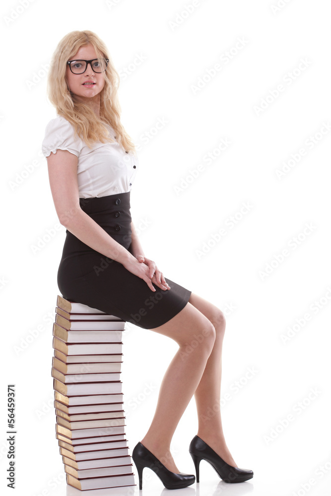Beautiful young woman with books white background Beautiful young woman with books white background