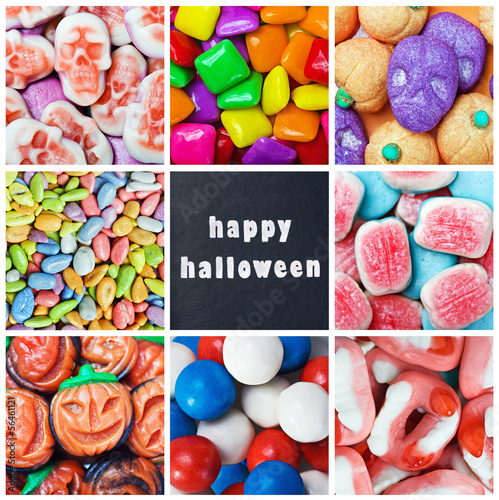 colorful collage of various candies and Swets halloween