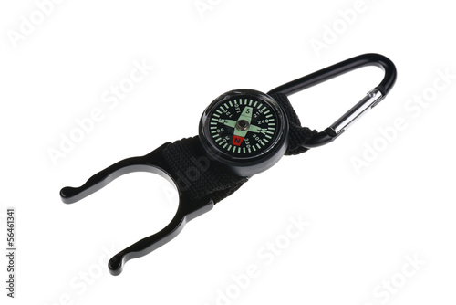 Isolated compass with karabiner hook photo