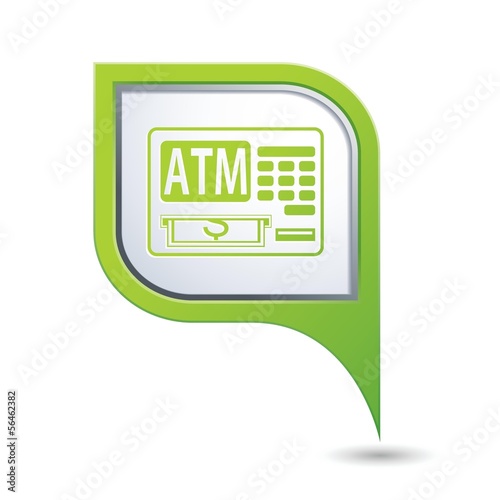 Map pointer with ATM cashpoint icon