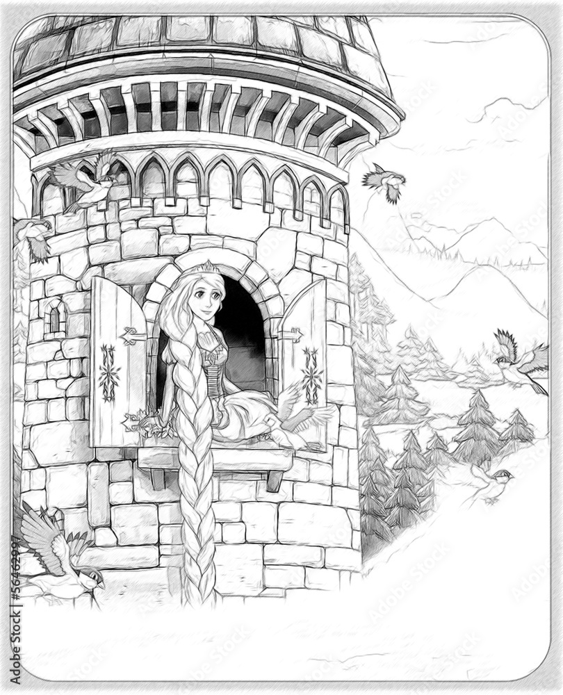 The sketch coloring page - artistic style fairy tale The sketch coloring page - artistic style fairy tale