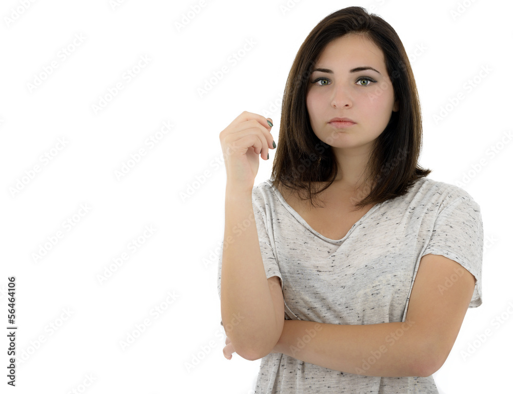 Portrait of a beautiful young woman thinking, isolated on white Portrait of a beautiful young woman thinking, isolated on white