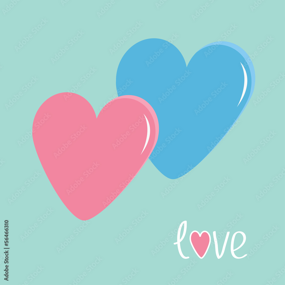 Pink and blue hearts. Love card.