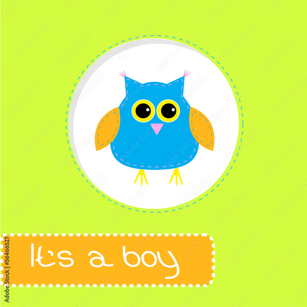Baby shower card with blue owl. It's a boy Baby shower card with blue owl. It's a boy