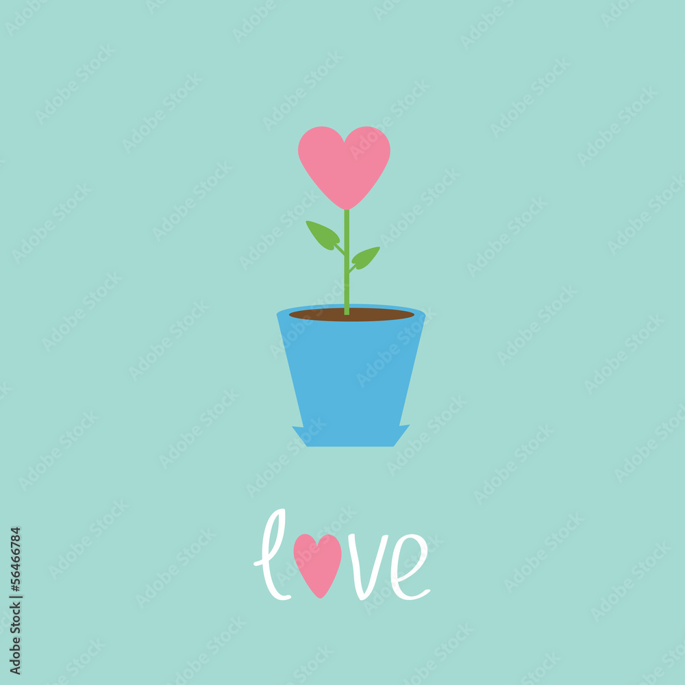Heart flower in pot. Love card. Heart flower in pot. Love card.