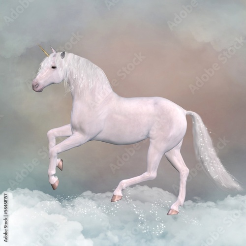Beautiful unicorn walks in a fantasy sky