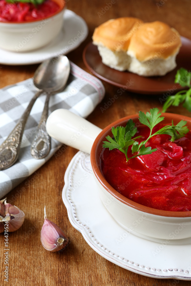 red soup with bread rolls red soup with bread rolls