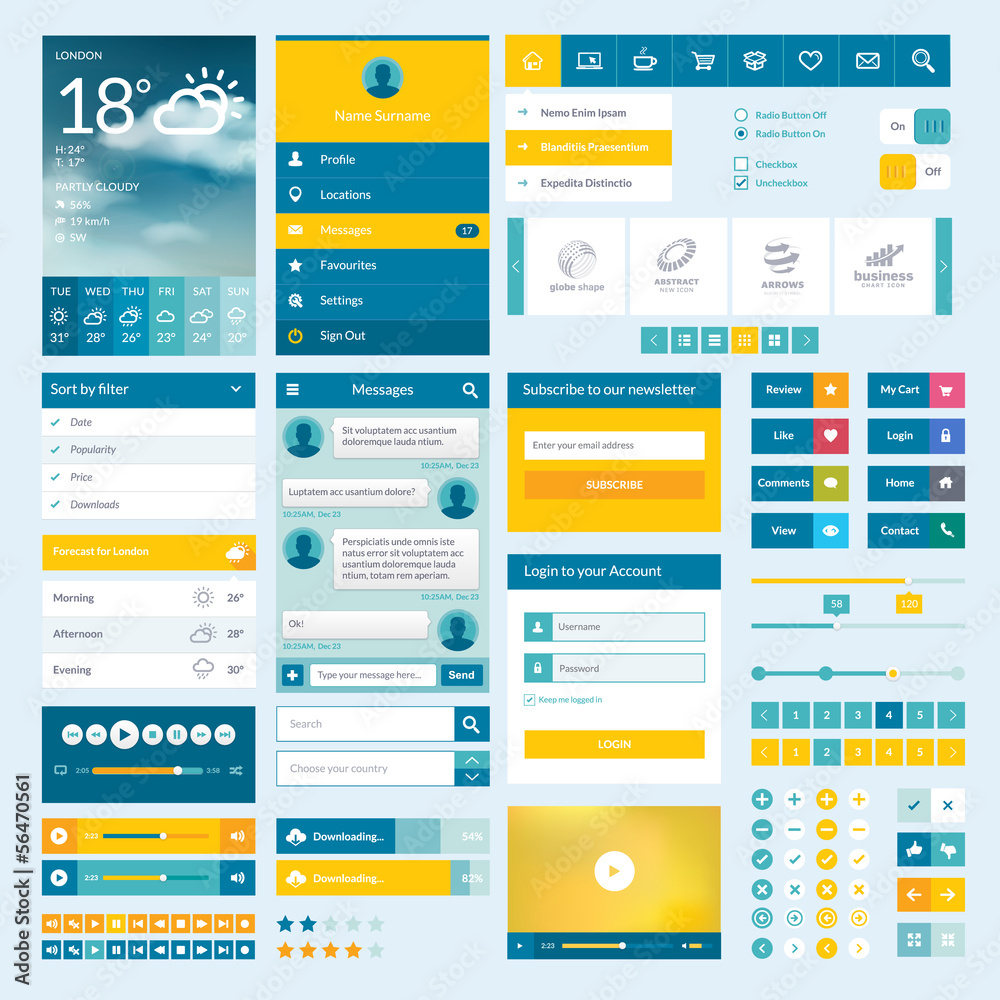 Set of flat web elements for mobile app and web design
